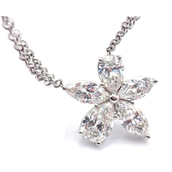 Authentic! Tiffany & Co Victoria Platinum Diamond Mixed Cluster Pendant Necklace - Picture 11 of 13